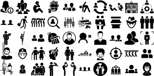 Massive Set Of People Icons Set Solid Vector Symbols Profile, Counseling, People, Silhouette Symbol Isolated On Transparent Background