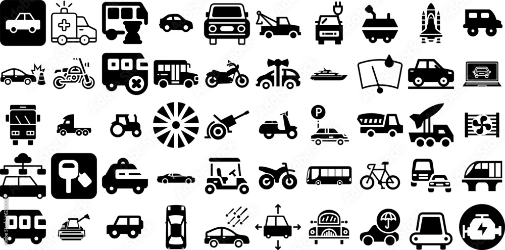 Mega Collection Of Vehicle Icons Pack Flat Design Symbols Wheel, Coin ...