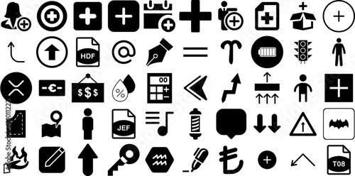 Massive Set Of Sign Icons Collection Isolated Modern Silhouette Open, Icon, Set, Talk Buttons Isolated On White Background