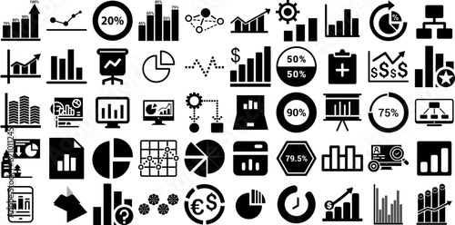 Mega Collection Of Graph Icons Set Flat Design Signs Curve, Magnifier, Tablet, Icon Pictograph For Computer And Mobile