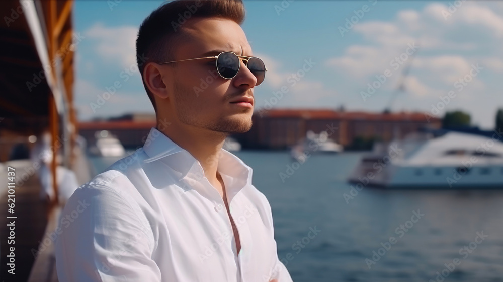 Businessman in the Lap of Yachting Luxury. Generative AI Businessman in the Lap of Yachting Luxury. Generative AI