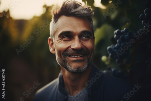 Gleeful Winemaker Basking in the Vineyard's Beauty. Generative AI
