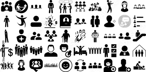 Mega Set Of People Icons Pack Hand-Drawn Black Infographic Signs Silhouette, People, Counseling, Profile Silhouette Isolated On White Background