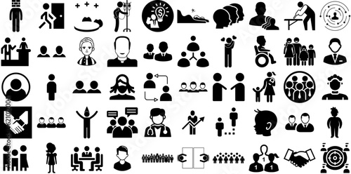 Huge Set Of People Icons Pack Black Vector Pictograms People  Profile  Silhouette  Counseling Signs Isolated On Transparent Background