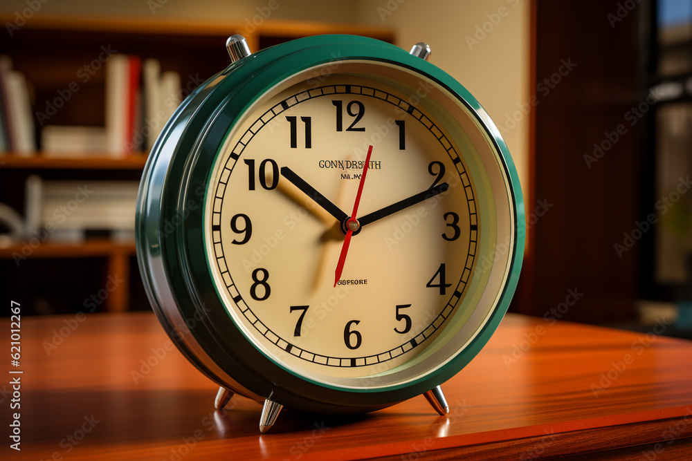 Close-up of an empty classroom clock, frozen in time, indicating the break between classes, empty classroom, School, Back to School Generative AI Close-up of an empty classroom clock, frozen in time, indicating the break between classes, empty classroom, School, Back to School Generative AI