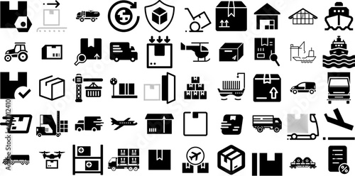 Mega Collection Of Cargo Icons Set Linear Concept Web Icon Ship  Tracking  Construction  Symbol Buttons Isolated On White