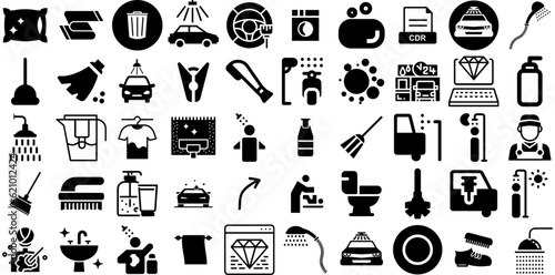 Mega Collection Of Clean Icons Pack Hand-Drawn Black Concept Silhouettes Household, Minimal, Icon, Tool Pictograms Vector Illustration