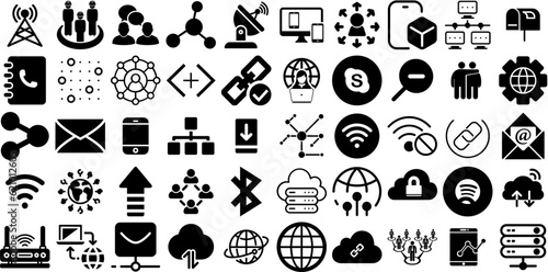 Huge Collection Of Connection Icons Pack Hand-Drawn Linear Modern Symbol Tool, Problem, Icon, Team Silhouettes Isolated On White Background