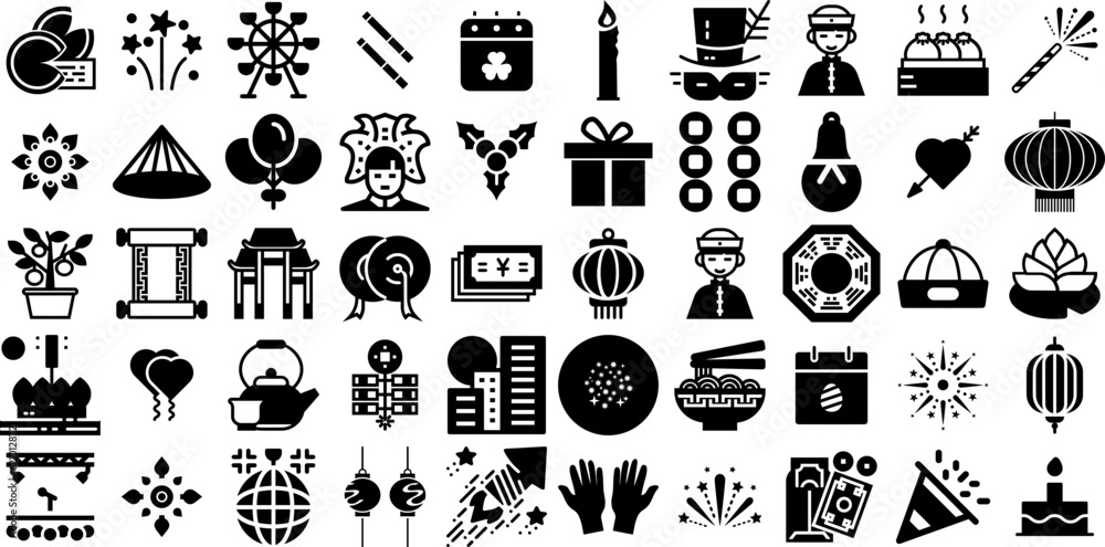 Massive Collection Of Festival Icons Set Black Drawing Symbol Icon, Summer Festival, Silhouette, Festival Clip Art Isolated On White Background