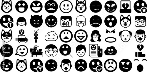 Huge Collection Of Emotion Icons Collection Isolated Design Pictograms Throwing, Circle, Three-Dimensional, Icon Logotype Isolated On White Background