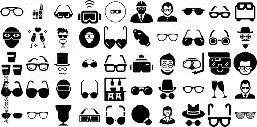 Mega Set Of Glasses Icons Set Solid Simple Clip Art Chat, Sweet, Tool, Church Logotype Isolated On Transparent Background