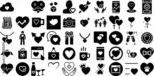Mega Set Of Heart Icons Bundle Black Modern Elements Sweet, Health, Icon, Nubes Silhouettes For Apps And Websites