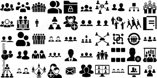 Mega Set Of Group Icons Set Hand-Drawn Linear Drawing Clip Art Icon, Silhouette, Team, Together Clip Art Vector Illustration