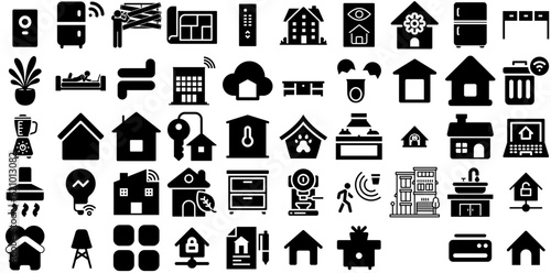 Mega Collection Of Home Icons Collection Hand-Drawn Isolated Infographic Signs Automation, People, Sensor, Installation Element Isolated On White Background