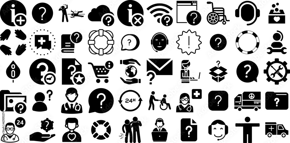 Big Collection Of Help Icons Set Hand-Drawn Linear Design Silhouettes Icon, Symbol, Solidarity, Team Symbol For Computer And Mobile