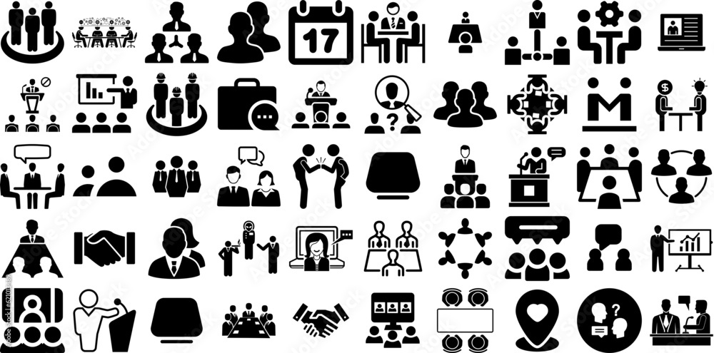 Huge Set Of Meeting Icons Collection Isolated Modern Clip Art Victory, Icon, Silhouette, Team Silhouette Isolated On Transparent Background