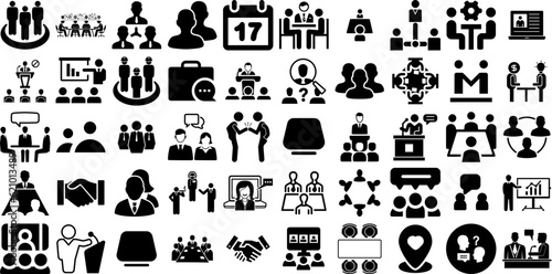 Huge Set Of Meeting Icons Collection Isolated Modern Clip Art Victory, Icon, Silhouette, Team Silhouette Isolated On Transparent Background photo