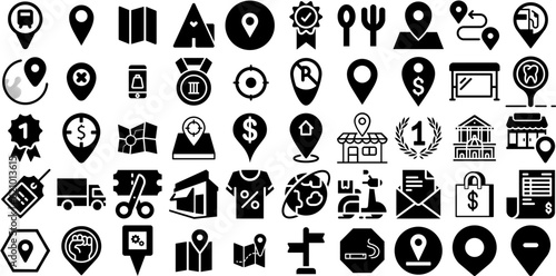 Mega Set Of Place Icons Bundle Linear Design Pictograms Note, Mark, Icon, Symbol Graphic For Computer And Mobile