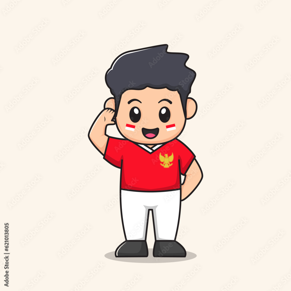 salute cartoon.
flat character vector.
Indonesian Independence day