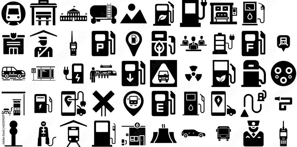 Big Set Of Station Icons Bundle Hand-Drawn Isolated Concept Glyphs ...