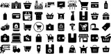 Huge Collection Of Supermarket Icons Bundle Hand-Drawn Isolated Concept Elements Online Shop, Symbol, Favourite, Icon Doodles Isolated On White Background