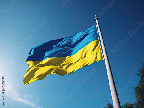 Vibrant Ukraine Flag on Blue Sky