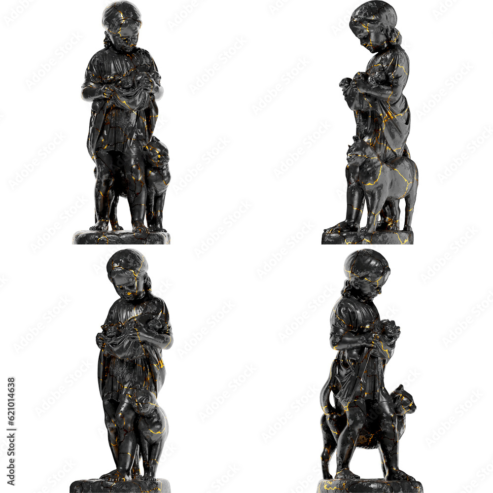 A Little Girl With Kittens Renaissance Portrait Bust in Black Marble and Gold A Little Girl With Kittens Renaissance Portrait Bust in Black Marble and Gold
