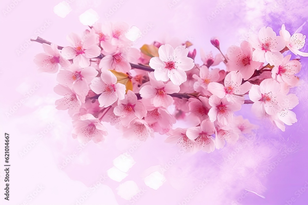 A transparent-colored sakura backdrop. A soft flower backdrop. Blow, Peach Card. Congrats Cherry overlay. The surface texture of purple blooms