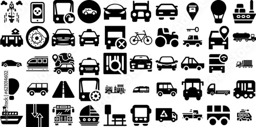 Mega Collection Of Transport Icons Set Isolated Cartoon Symbol Garden, Ship, Icon, Symbol Signs Isolated On White