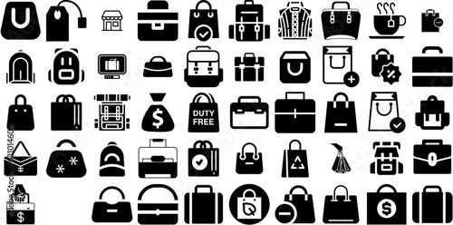 Mega Collection Of Bag Icons Pack Hand-Drawn Isolated Simple Silhouette Silhouette  Goodie  Finance  Investment Pictograms Isolated On Transparent Background