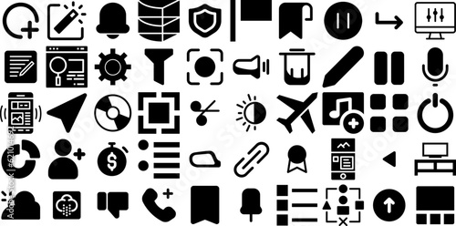 Massive Collection Of Interface Icons Pack Hand-Drawn Isolated Modern Silhouettes Symbol, Setting, Icon, Circle Clip Art For Apps And Websites