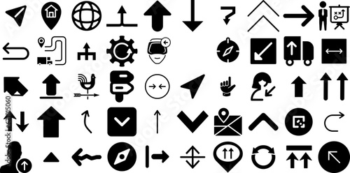 Huge Collection Of Direction Icons Bundle Hand-Drawn Black Drawing Web Icon Way, Renewal, Symbol, Icon Pictograms Vector Illustration
