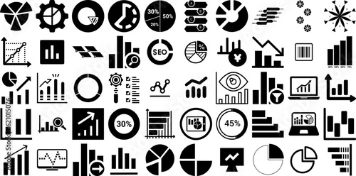 Huge Set Of Graph Icons Collection Black Design Silhouette Tablet, Curve, Magnifier, Icon Glyphs Vector Illustration