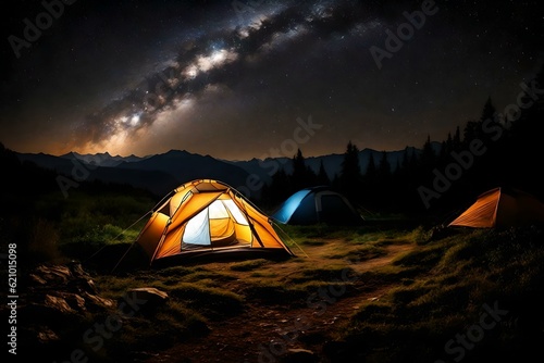 camping in the night with light