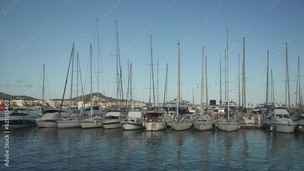 Harbour boats and Cathedral above Dalt Vila old town, Ibiza Town, Ibiza, Balearic Islands, Spain Harbour boats and Cathedral above Dalt Vila old town, Ibiza Town, Ibiza, Balearic Islands, Spain