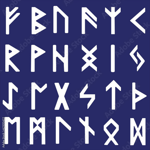 Runes set. Rune alphabet, futhark. Writing ancient Germans and Scandinavians. Mystical symbols. Esoteric, occult, magic. Fortune telling, predicting the future. Isolated. Vector illustration