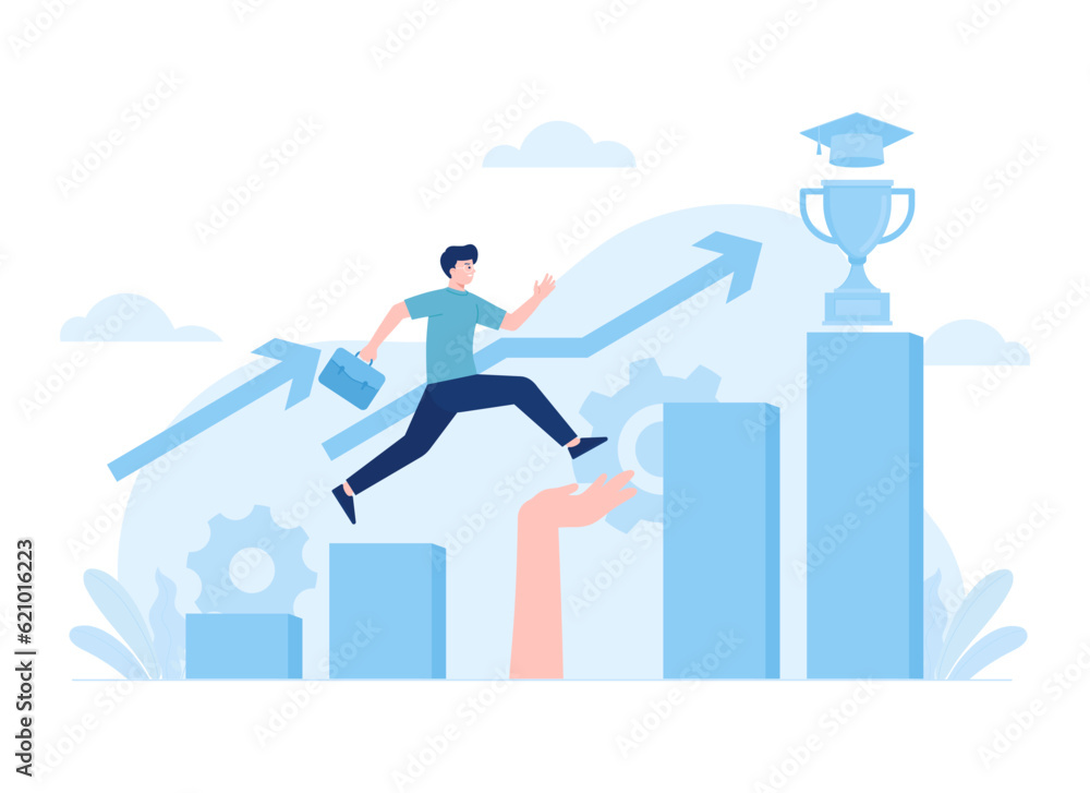 Goal achievement, career promotion, school graduation, trending concept flat illustration Goal achievement, career promotion, school graduation, trending concept flat illustration