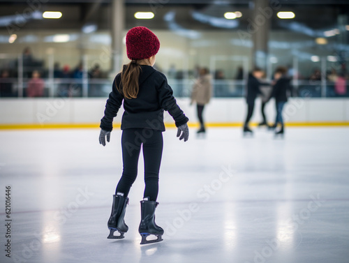 A Young Girl Figure Skating at a Local Ice Rink | Generative AI