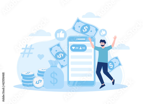 Social media marketing mobile phone trending concept flat illustration