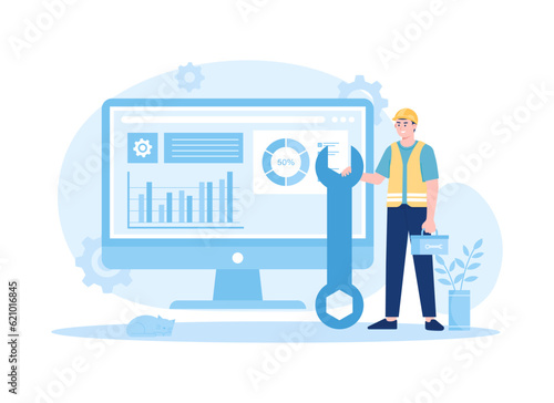 System repair consulting concept trending flat illustration