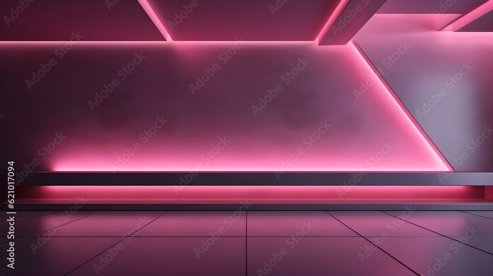 Empty geometrical Room in Pink Colors with beautiful Lighting. Futuristic Background for Product Presentation. Empty geometrical Room in Pink Colors with beautiful Lighting. Futuristic Background for Product Presentation.