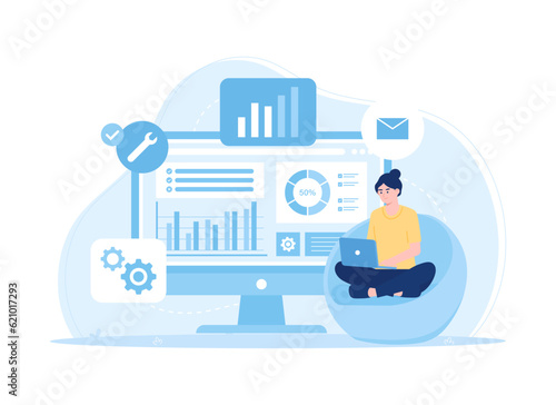 Stock market analyst data trending concept flat illustration