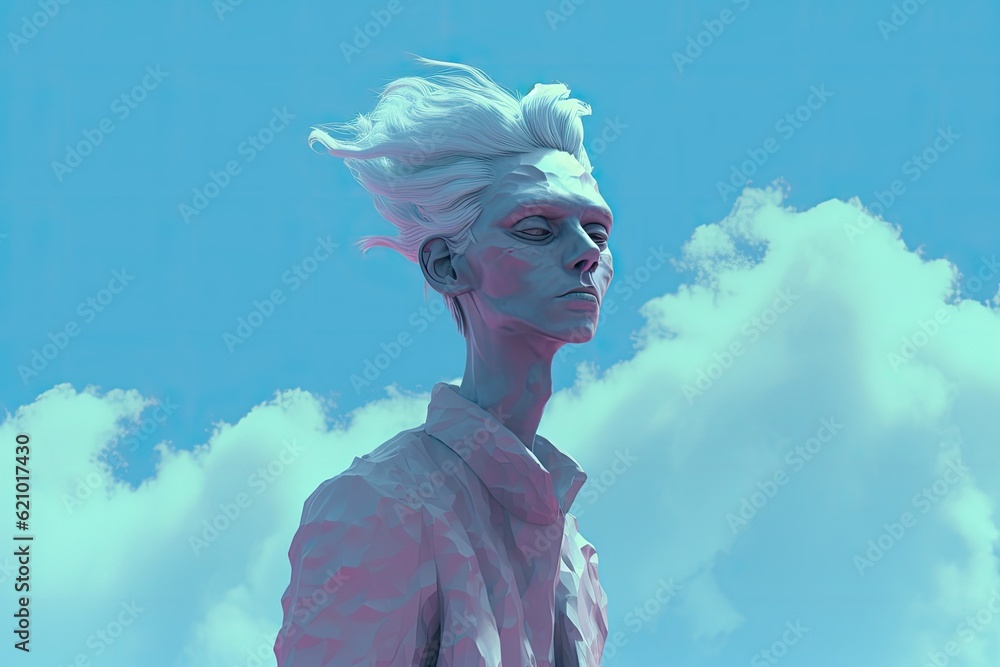 the early-morning blue skys cloudy character. made using generative AI tools