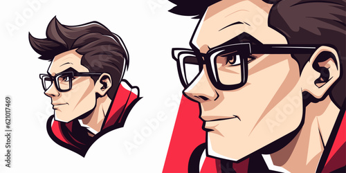 Nerd and Geek Guy: Sport and E-Sport Gaming Teams Logo Mascot - Vector Graphic Illustration