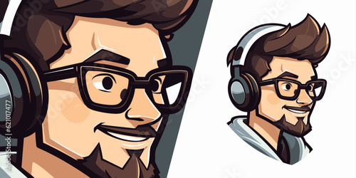 Nerd and Geek Guy: Illustration Vector Graphic for Sport and E-Sport Gaming Teams Logo Mascot