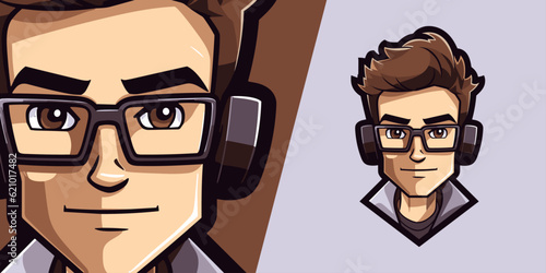 Nerd and Geek Guy: Sport and E-Sport Gaming Teams Logo Mascot - Creative Vector Illustration