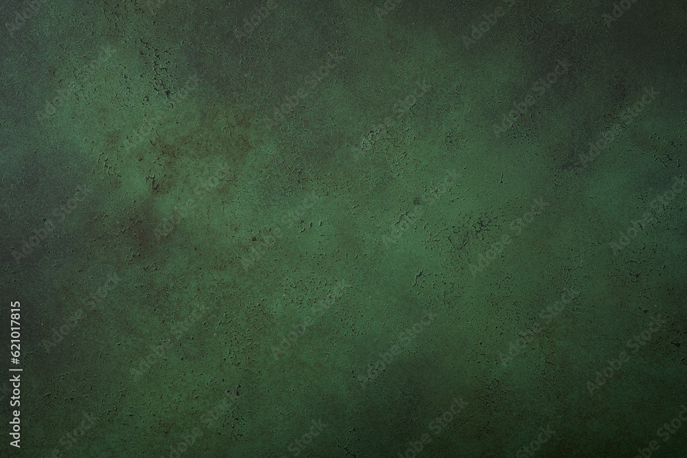 Green concrete wall background texture. Old green background in grunge style. Natural raw  texture . Surface of old table to shoot flat lay. Copy space. Top view.