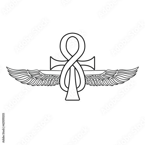 Ankh Sun God Ra Egyptian wings vector photo