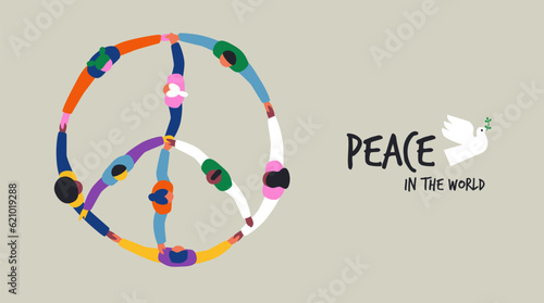 People holding hands form the symbol of peace and love vector banner illustration