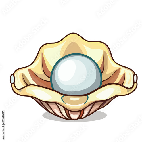 pearl inside oyster shell cartoon style vector illustration, Big pearl and Oyster shell stock vector image